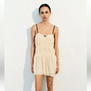 ZARA LITTLE BOW ECRU TEXTURED DRESS